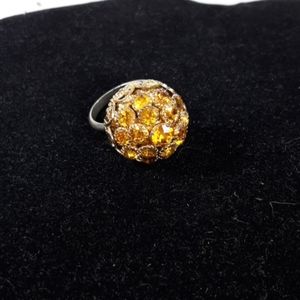 Antique 1920's Glass Citrine Color  cluster Ring